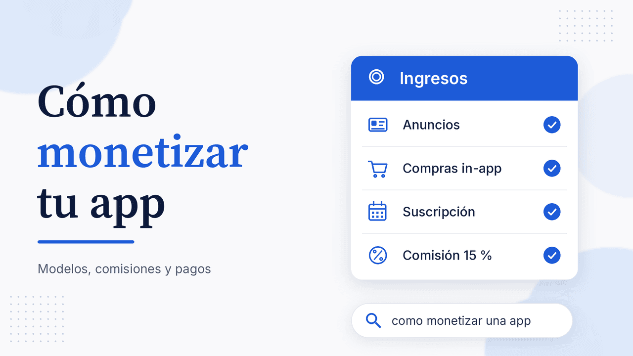 Portada del artículo Cómo monetizar tu app con tarjeta Ingresos: Anuncios, Compras in-app, Suscripción y Comisión 15 %