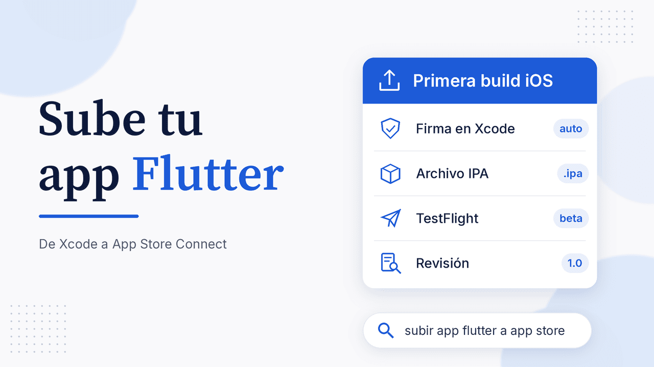 Portada: Sube tu app Flutter a App Store, con firma en Xcode, archivo IPA, TestFlight y revisión de Apple
