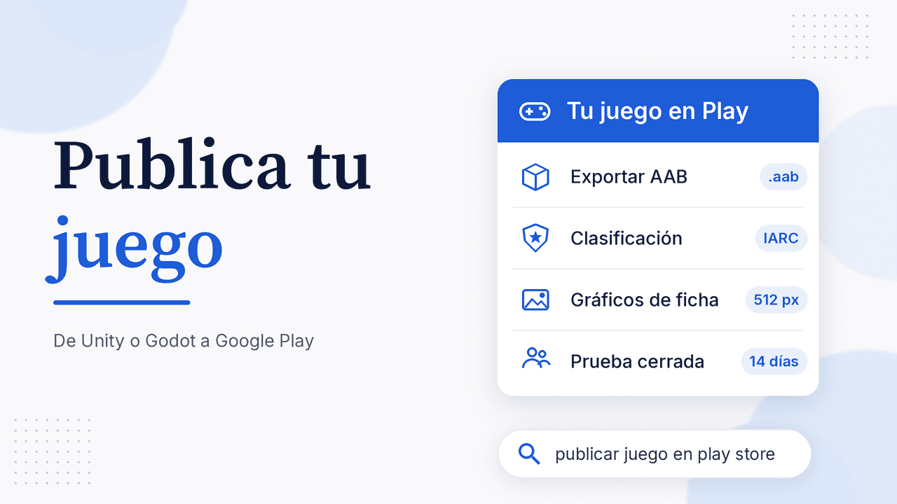 Portada: Publica tu juego, de Unity o Godot a Google Play, con exportación AAB, clasificación IARC, gráficos de ficha y prueba cerrada